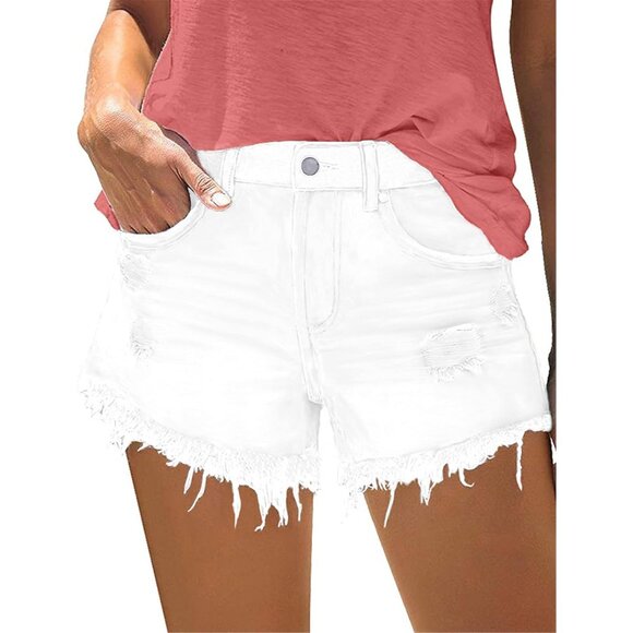 Women's White Casual Denim Shorts Summer Jeans Stretchy Hot Short